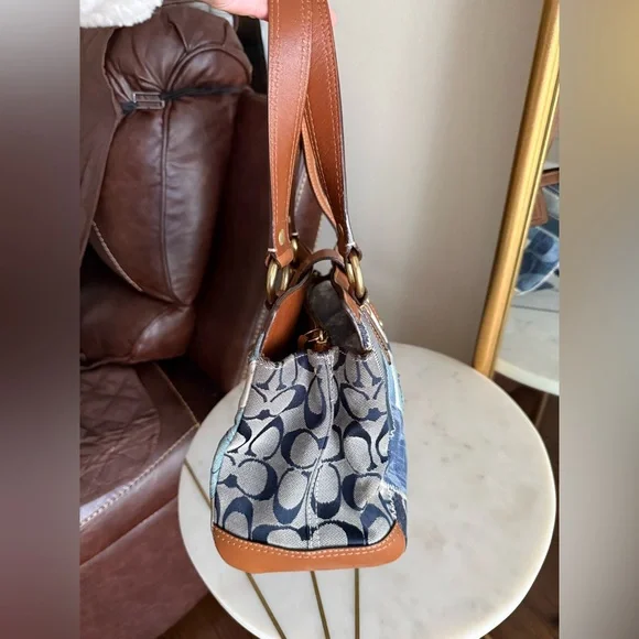 Coach Vintage Patchwork Leather and Denim Turnlock Satchel Handbag - Picture 4 of 7